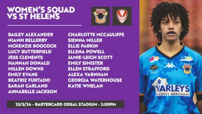 WOMEN'S SQUAD FOR ST HELENS CLASH