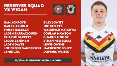 RESERVES SQUAD FOR WARRIORS CLASH